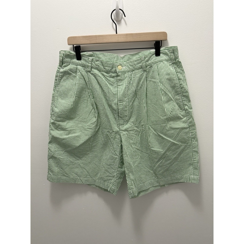 Jos. A. Bank Green White Seersucker Shorts Men's Size 36 Pleated Cotton Preppy